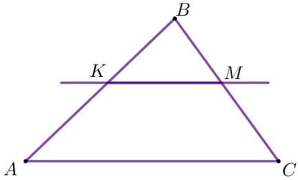 Прямая м пересекает сторону ав треугольника